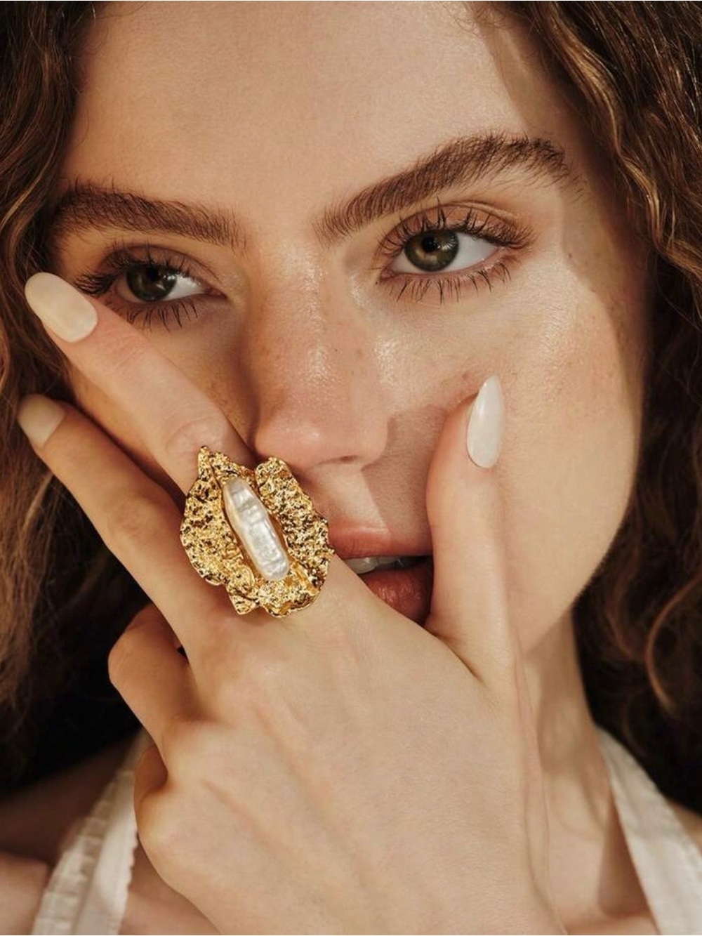 Gold Pearl Cluster Statement Ring